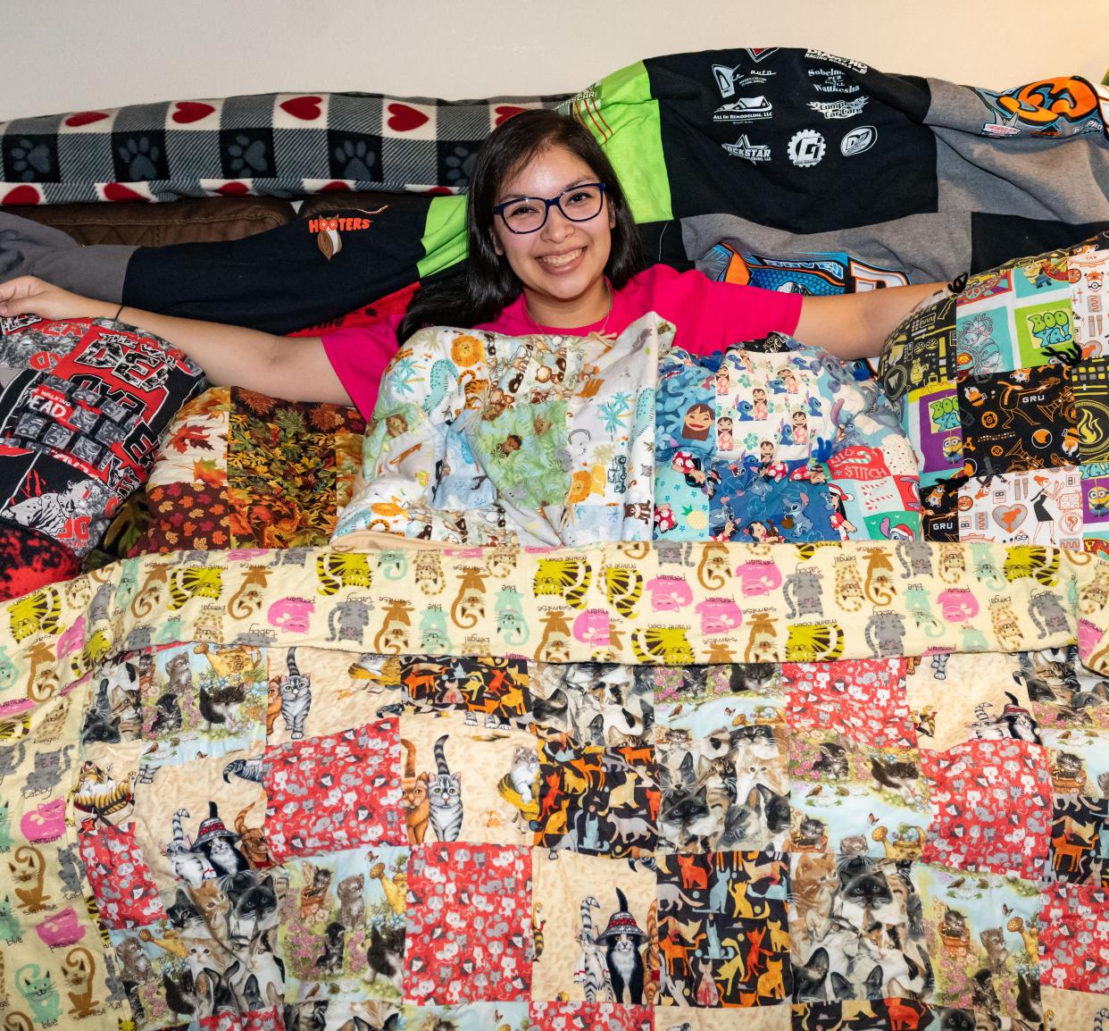 Natalie Stremlau of Oak Creek displays a variety of quilting and craftwork in her home, Sunday, May 21, 2023.