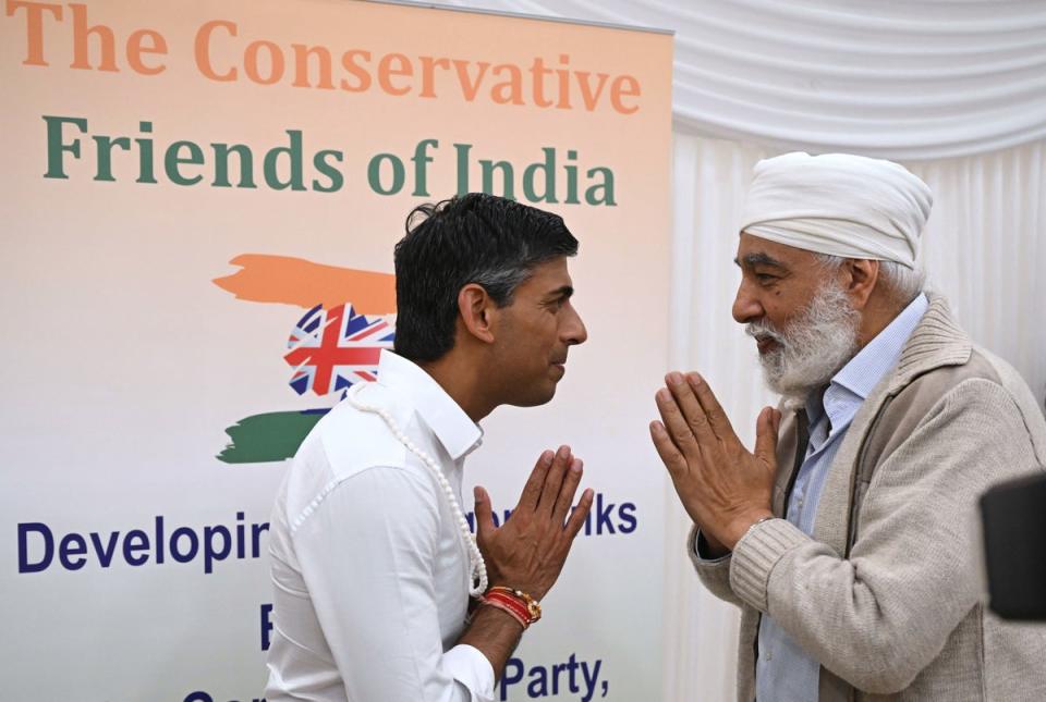 Mr Sunak meeting the Conservative Friends of India (PA)