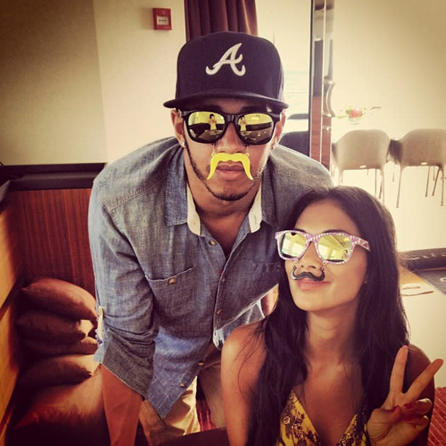 Celebrity Twitpics: This week, Lewis Hamilton and Nicole Scherzinger put to bed any rumours of a split, by tweeting this funny photo. Lewis posted the picture on Twitter, showing him and Nicole wearing fake moustaches, along with the caption: “Me & @nicolescherzy...don't know where she got these from but she wanted to rock them. Love to all the fans.”