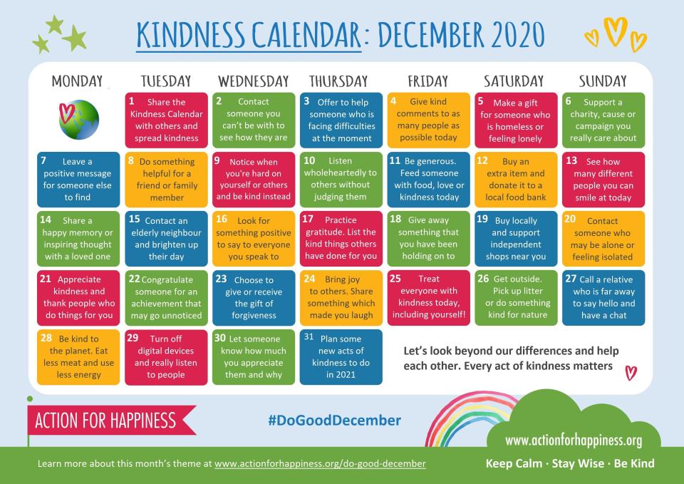 Kindness Calendar (Photo: Action For Happiness)