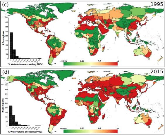 The environmental risks of ciprofloxacin in fresh water have increased worldwide between 1995 and 2015 (Environmental Research Letters)