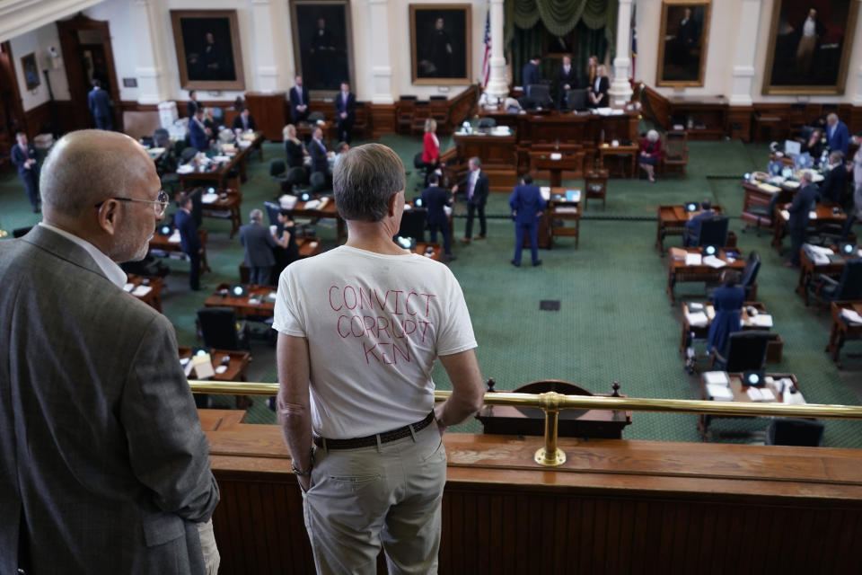 Ticketed members of the public attend the impeachment trial for suspended Texas Attorney General Ken Paxton in the Senate Chamber at the Texas Capitol, Thursday, Sept. 14, 2023, in Austin, Texas. (AP Photo/Eric Gay)