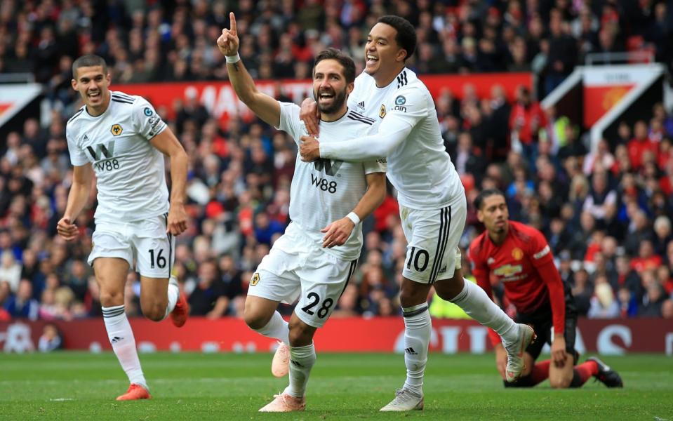 Joao Moutinho celebrates his well-taken second-half equaliser at Old Trafford - Offside