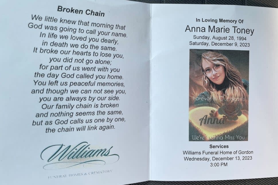 Anna Cardwell Toney Funeral Program