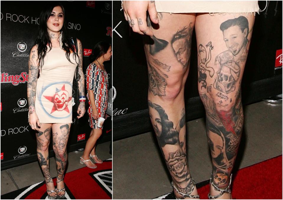 Kat Von D's leg tattoos.