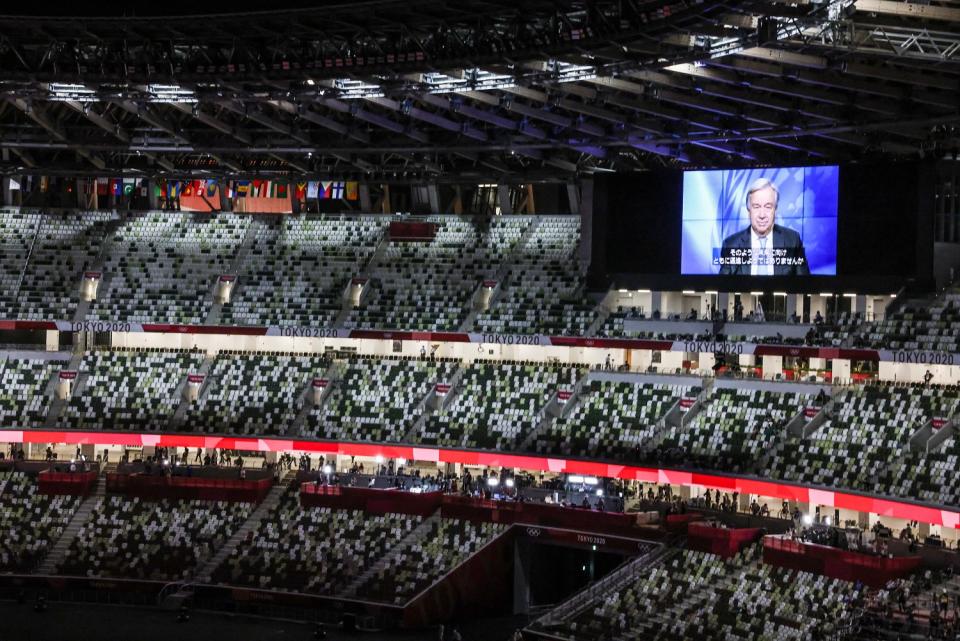 A large screen appears over Olympic Stadium