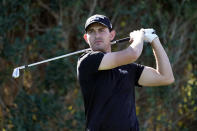 Patrick Cantlay hits from the third tee during the first round of the American Express golf tournament at La Quinta Country Club, Thursday, Jan. 20, 2022, in La Quinta, Calif. (AP Photo/Marcio Jose Sanchez)