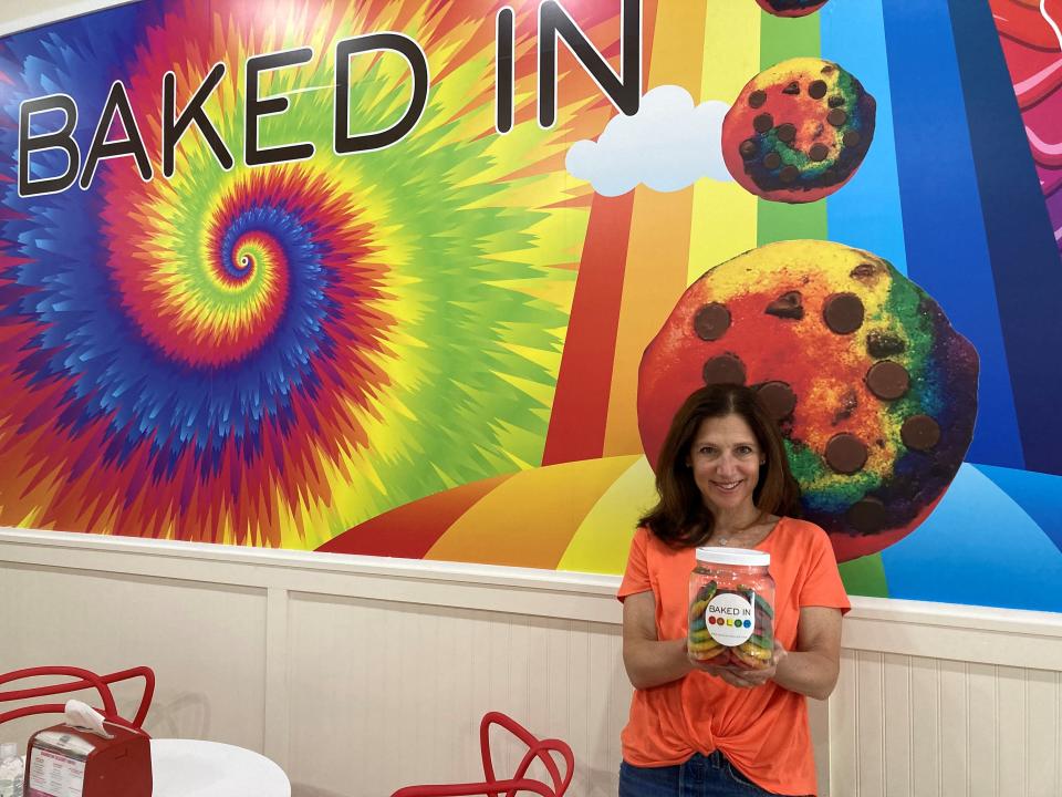 Scarsdale resident Julie Waxman calls her new Baked in Color bakery, known for its rainbow chocolate chip cookies and other colorful treats, "Happiness Headquarters." The bakery opened May 18 in Larchmont. Photographed May 17, 2022.