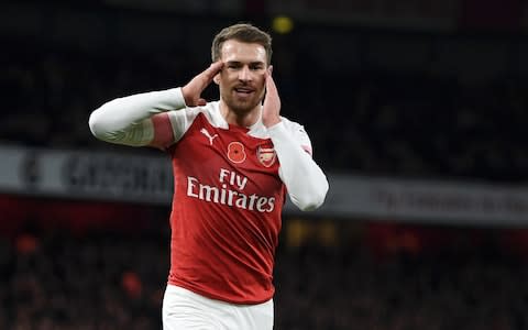 Aaron Ramsey of Arsenal reacts during the Premier League match between Arsenal FC and Wolverhampton Wanderers - Credit: GETTY IMAGES