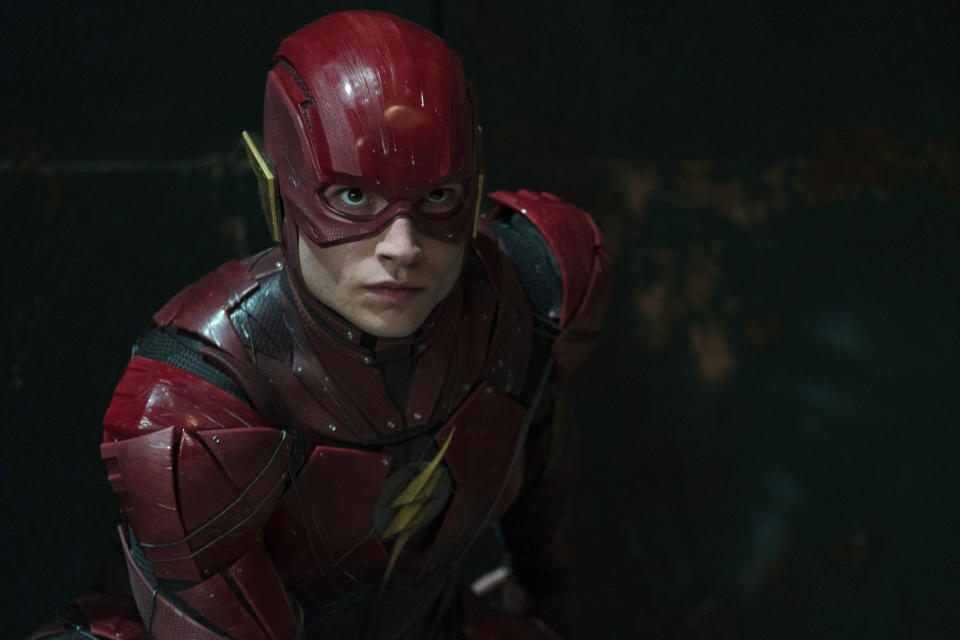 This image released by Warner Bros. Pictures shows Ezra Miller in a scene from "Justice League." James Gunn and Peter Safran, co-chairmen and CEOs of DC Studios, debuted their plans for a revamped and newly unified DC Universe of films, including "The Flash." (Clay Enos/Warner Bros. Entertainment Inc. via AP)