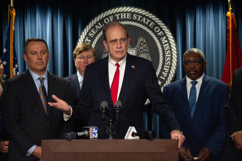 Mississippi Lt. Gov. Delbert Hosemann speaks during the press conference held to announce a special session at the Walter Sillers Building in Jackson in January. Hosemann, among other GOP leaders in the legislature, is pushing Medicaid expansion in Mississippi.