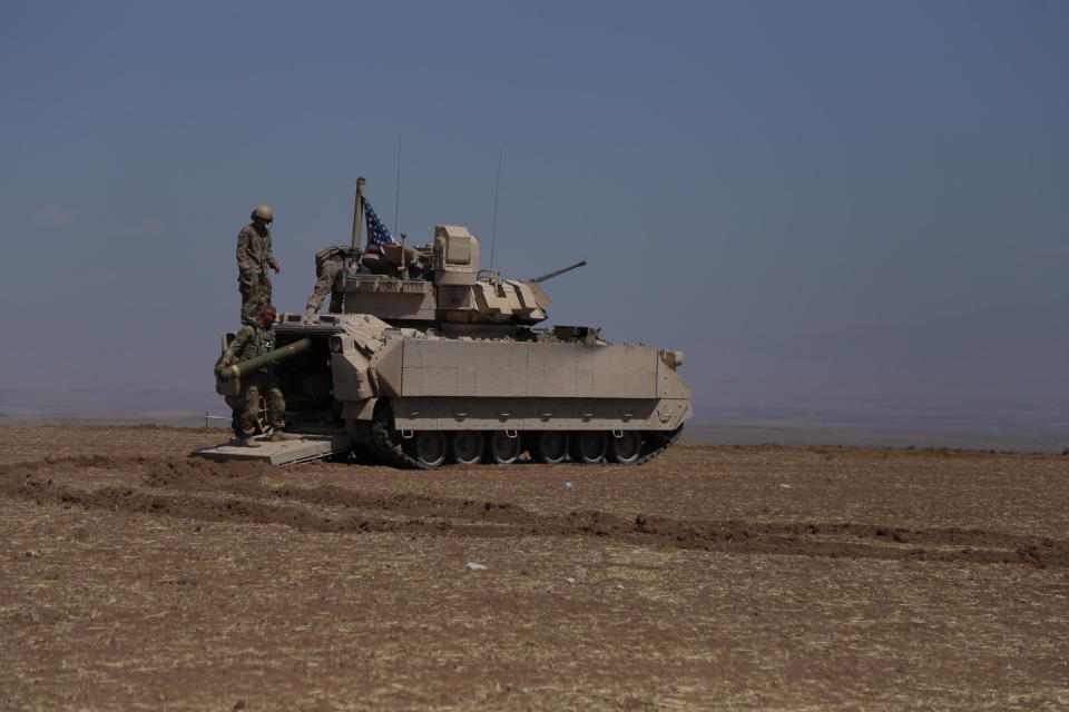 U.S. forces provide military training to members of the Syrian Democratic Forces in the Qamisli district in the Al-Hasakah province, Syria, on Aug. 18, 2023.  / Credit: Hedil Amir/Anadolu Agency via Getty Images