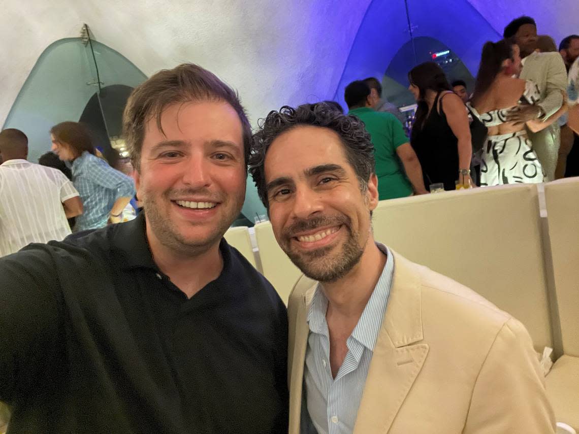 Emmanuel Schvartzman (left) with Alex Lacamoire, a Miami native who worked on the original production of “Hamilton” with Lin-Manuel Miranda. Schvartzman, also from Miami, is the music director for the “Hamilton” national tour.