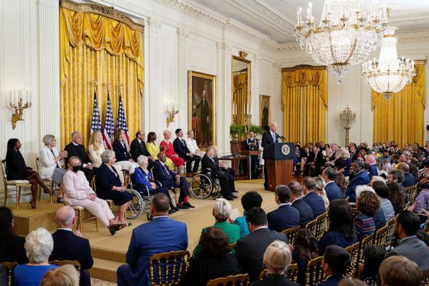 PHOTO: President Joe Biden speaks before he awards the Presidential Medal of Freedom, to 17 people at the White House in Washington, D.C., on July 7, 2022. (J. Scott Applewhite/AP)
