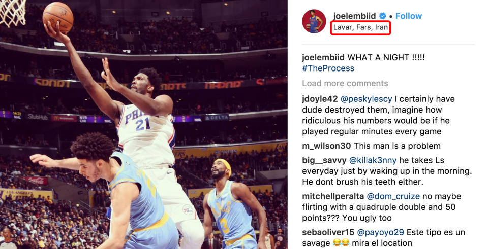 Send me your location, Joel Embiid. (Screencap via JoelEmbiid on Instagram)