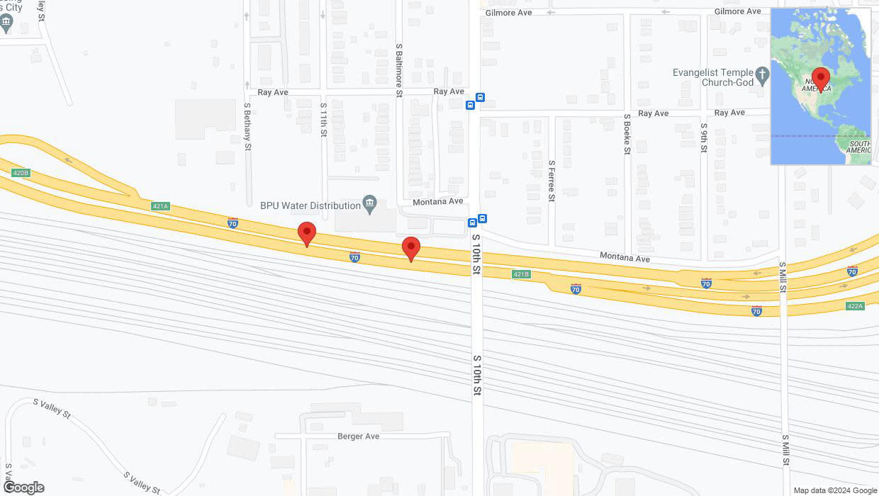 A detailed map that shows the affected road due to 'Reports of a crash on eastbound I-70' on June 24th at 5:58 p.m.