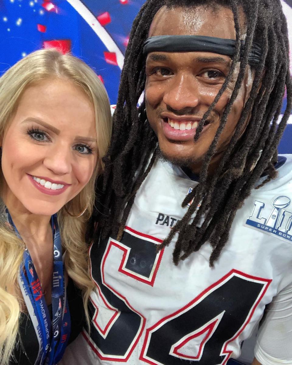 <p>Dont’a Hightower and his girlfriend Morgan Hart take a selfie after the Patriots Super Bowl victory.(Instagram/morganhart) </p>