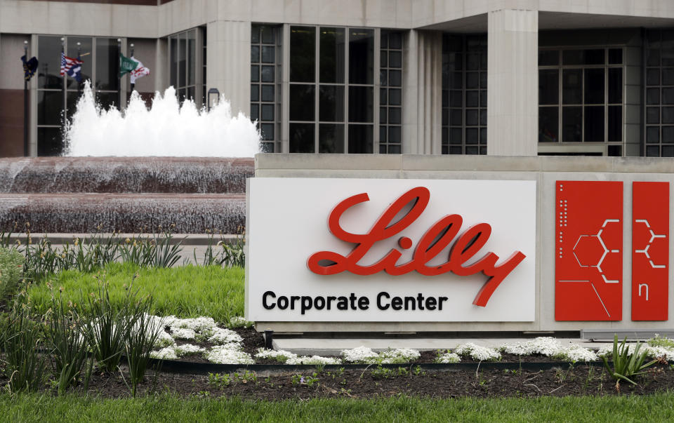 FILE - This is an April 26, 2017, file photo showing Eli Lilly corporate headquarters in Indianapolis. Eli Lilly continues to back a potential COVID-19 treatment despite research showing that it may not work on hospitalized patients. The drugmaker said Tuesday, Oct. 27, 2020, that It remains confident that its drug may stop COVID from developing in other patients. (AP Photo/Darron Cummings, File)