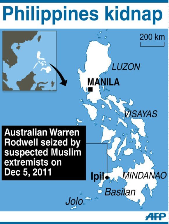 Graphic showing the area in southern Philippines where Australia Warren Rodwell was kidnapped on December 5, 2011 by suspected Muslim extremists