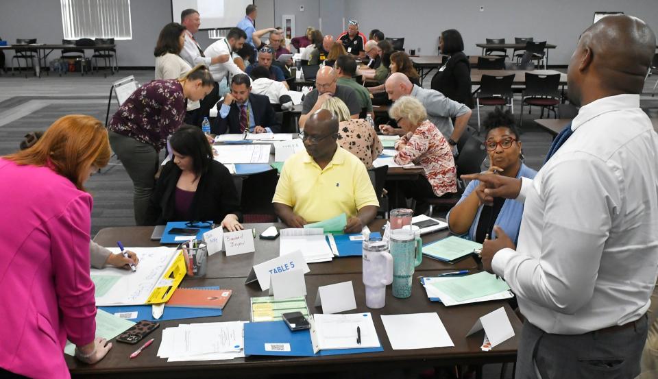 The first of several group meetings at the Brevard County Schools in Viera regarding school discipline.