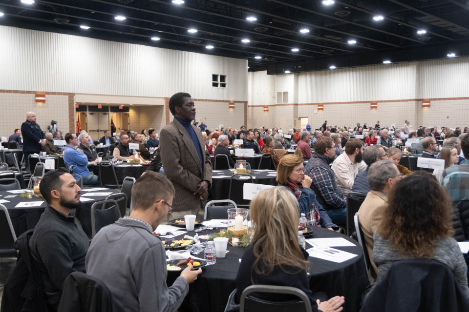 An army veteran stands to be recognized Tuesday morning at the 34th annual Amarillo Community Prayer Breakfast at the Amarillo Civic Center.