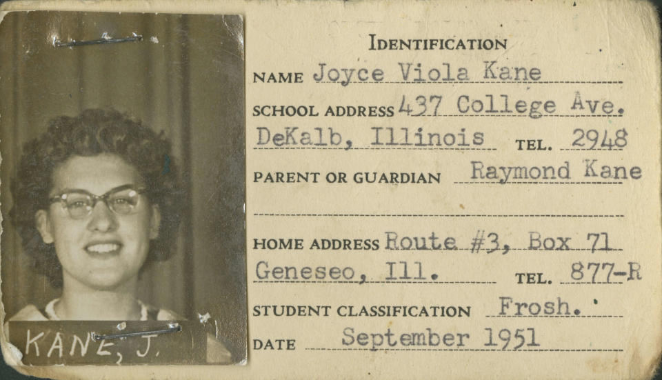 Joyce DeFauw's original college ID from 1951.