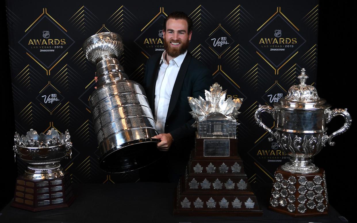 Ryan O'Reilly with the hardware he captured in 2019.