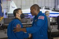 <p>Lors de la présentation des nouveaux astronautes en formation de la Nasa, au centre spatial Johnson, à Houston (Texas), le 6 décembre 2021.</p>