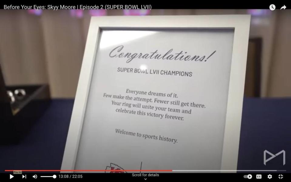 “Welcome to sports history.” A sign on the table where the Chiefs were sized for their Super Bowl rings last month.