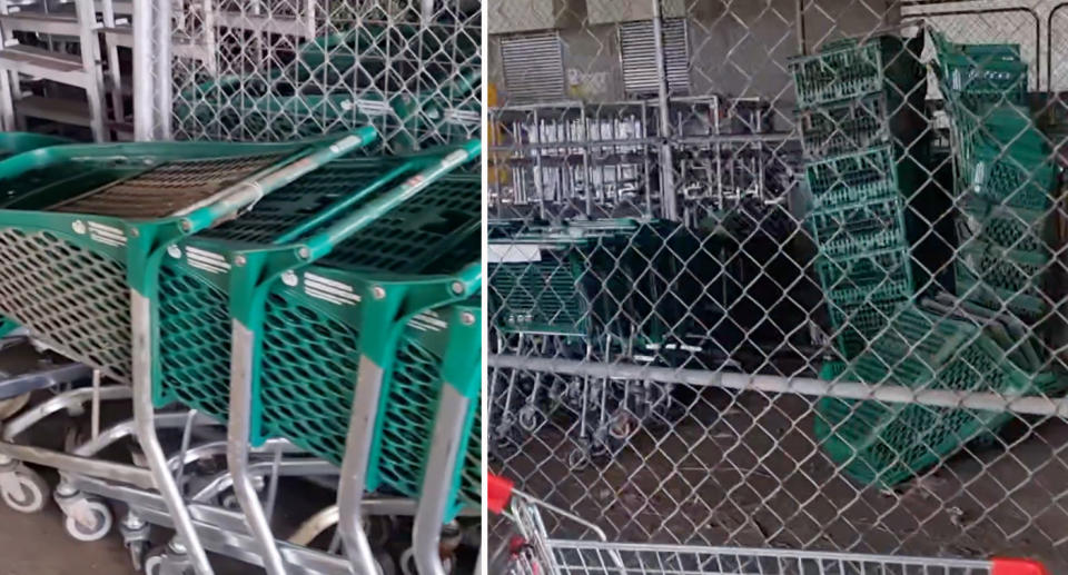 Worthworths green trolleys being collected after being pulled from river in Brisbane. 