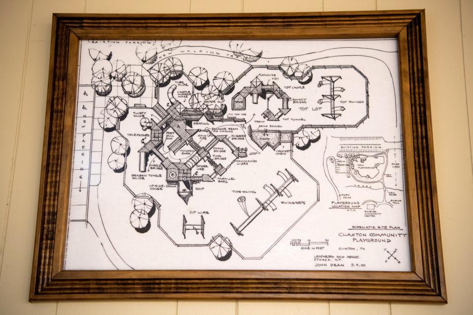 A map of Claxton's playground hangs inside the Claxton Community Center.