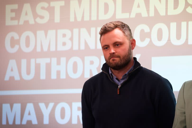 Conservative candidate Ben Bradley pictured on stage after losing the East Midlands Combined County Authority Mayoral election