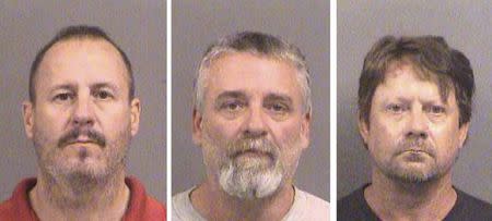 Curtis Allen 49, (L to R), Gavin Wright, 49 and Patrick Eugene Stein, 47 are shown in these booking photos in Wichita, Kansas provided October 15, 2016. Photo courtesy of Sedgwick County Sheriff's Office/Handout via REUTERS