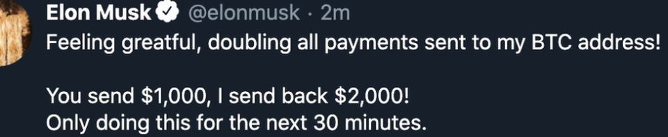 Un tuit desde la cuenta de Elon Musk