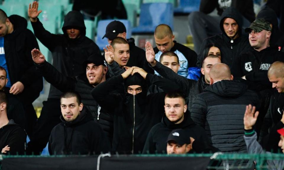 Bulgarian fans clustered together, many dressed in black, made monkey chants and gave Nazi salutes.