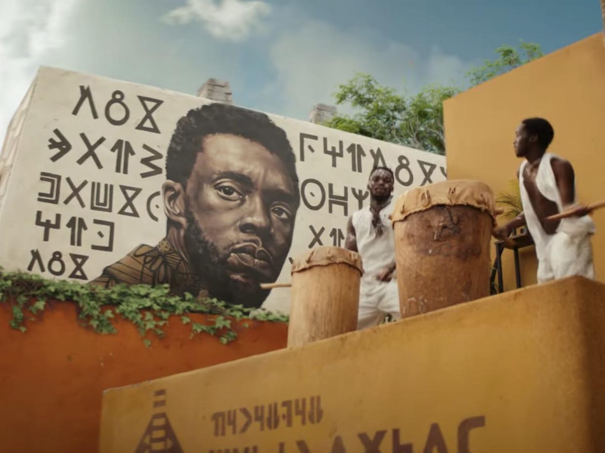 A mural of T'Challa in the first teaser trailer for "Black Panther: Wakanda Forever."