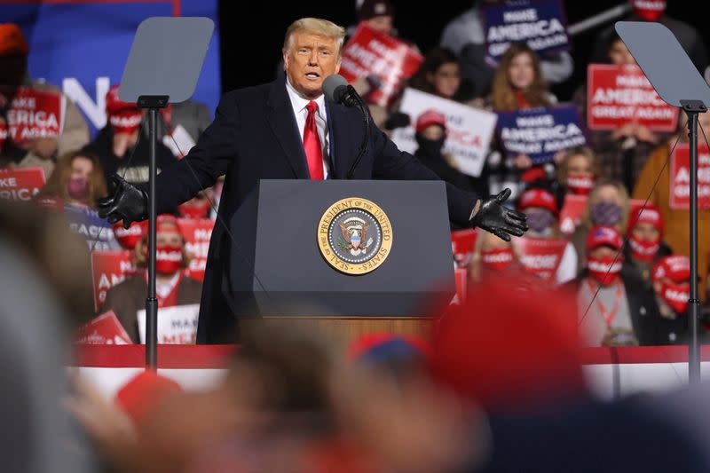 U.S. President Trump rallies with supporters at a campaign event in Montoursville, Pennsylvania