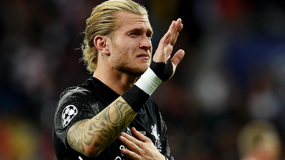 Karius holds back tears as he apologises to fans. Pic: Getty