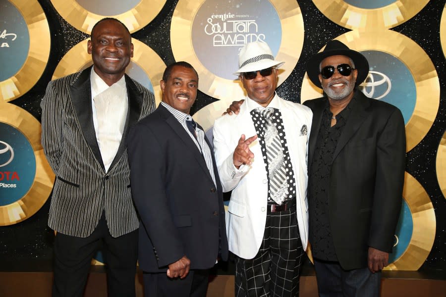 George Brown, from left, Ronald Bell, Dennis Thomas and Robert “Kool” Bell, of Kool and the Gang, appear at the 2014 Soul Train Awards in Las Vegas on Nov. 7, 2014.(Photo by Omar Vega/Invision/AP, File)