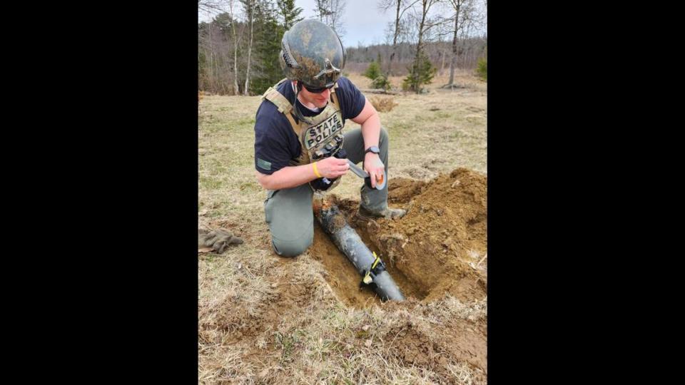 The 5-foot-long military rocket was safely disposed of, police said. Photo from the Maine State Police