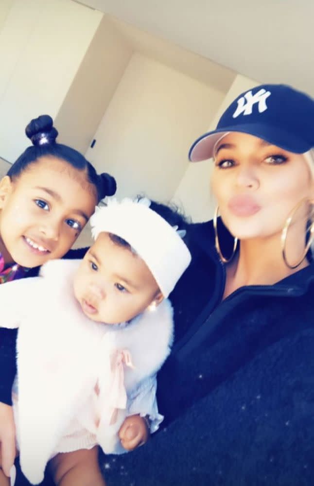 Khloé Kardashian with daughter True Thompson and niece North West