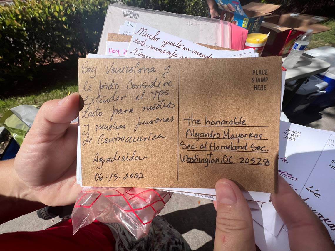 One of the postcards from a South Florida campaign asking Department of Homeland Secretary Alejandro Mayorkas to grant Temporary Protected Status, a form of immigration relief, to Nicaragua and other Central American nations.