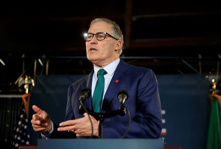 Washington state Governor Inslee speaks during a news conference to announce his decision to seek the Democratic Party's nomination for president in 2020 at A&R Solar in Seattle, Washington, U.S., March 1, 2019. REUTERS/Lindsey Wasson