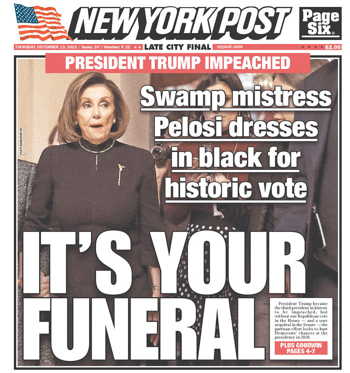 The front page of Thursday's New York Post. (Newseum.org)