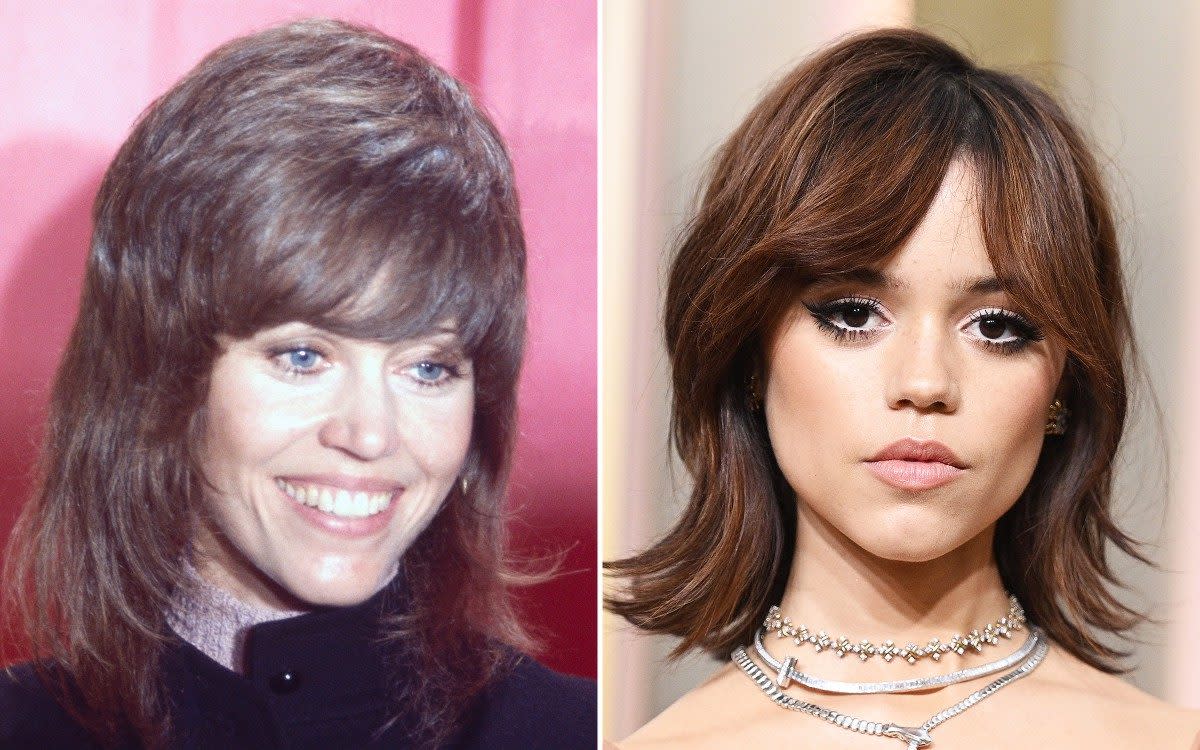 Jenna Ortega is among the young celebrities embracing the latest variation on Fonda’s iconic Klute hairdo - Gilbert Flores/Variety/Getty/Bettmann Archive