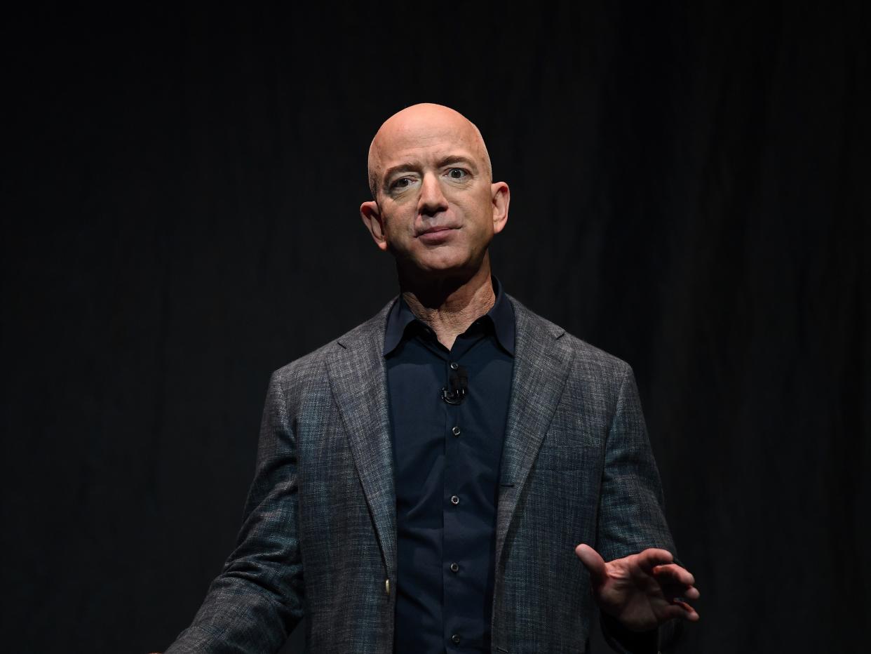 FILE PHOTO: Founder, Chairman, CEO and President of Amazon Jeff Bezos speaks during an event about Blue Origin's space exploration plans in Washington, U.S., May 9, 2019. REUTERS/Clodagh Kilcoyne