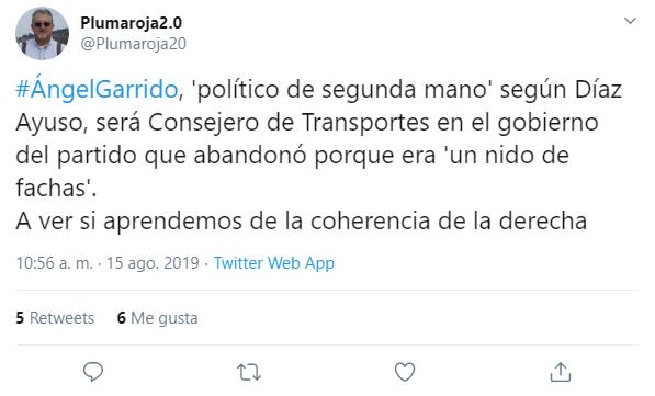 Críticas a Ángel Garrido tras irse del PP a Ciudadanos y ser ahora consejero de Díaz Ayuso