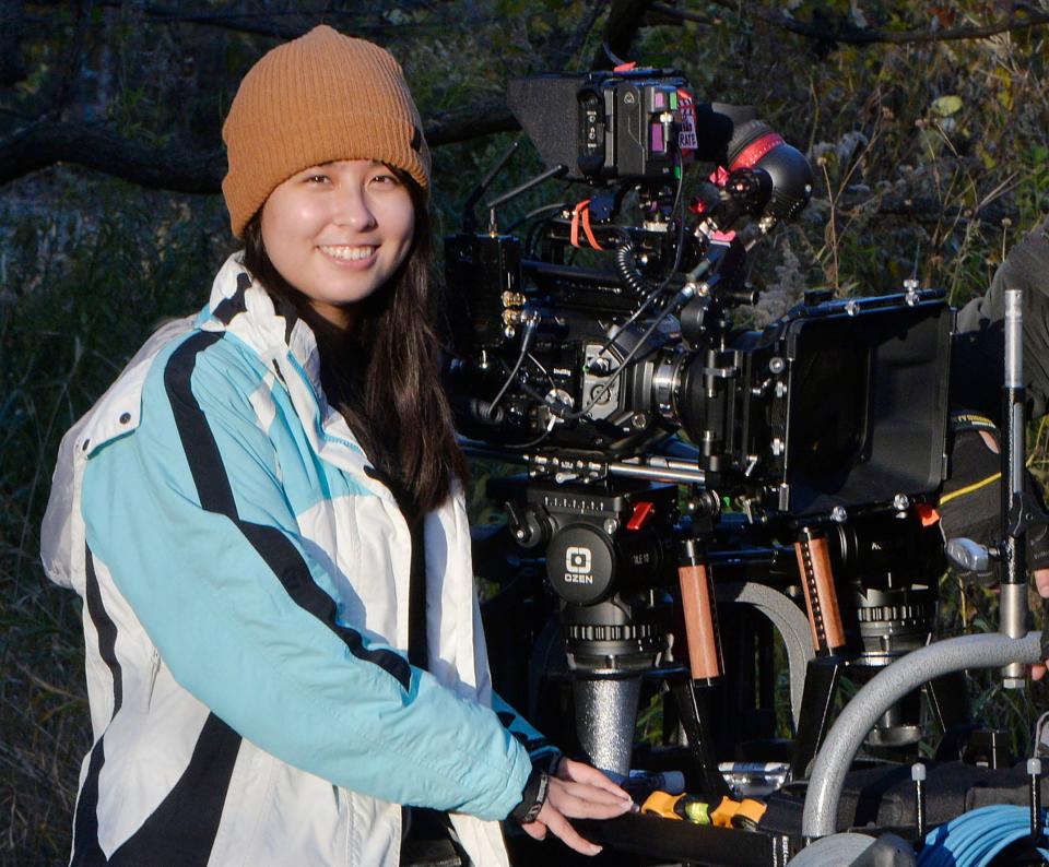 Erie native Lauren Dreyfus is shown while shooting her film, "Leaving," at Frontier Park.