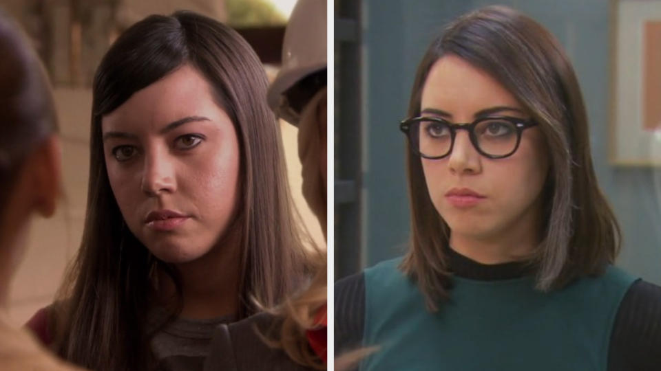 Aubrey Plaza in the first episode of "Parks and Rec" vs. the last