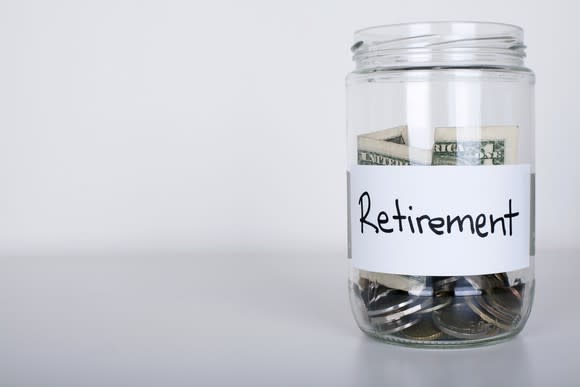 Jar of coins labeled "retirement"